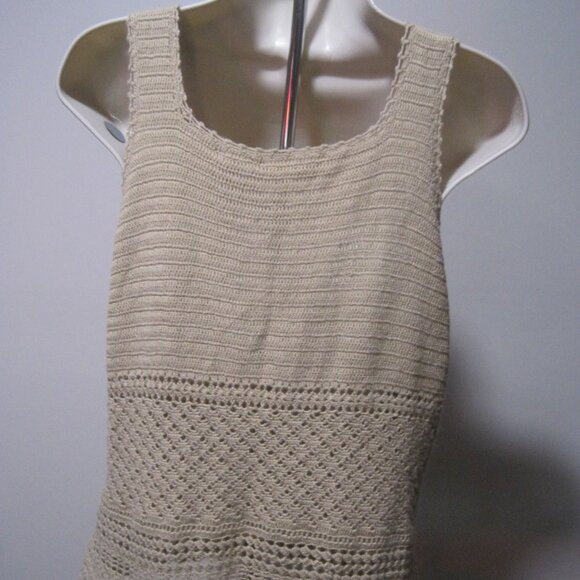 Apostrophe Ladies Medium Knitted Crochet Ramie Tan Beige Sleeveless Tank Top - Picture 5 of 7